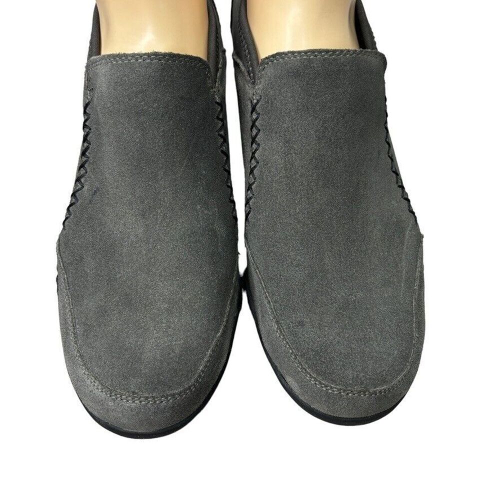 Aerosoles Gray Suede Black Accent Slip on Mid Wedge Bootie Womens Size 7 M - Picture 2 of 11
